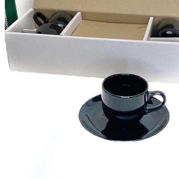 Espresso Cups & Saucers set of 4 Black - Picture 4 of 9